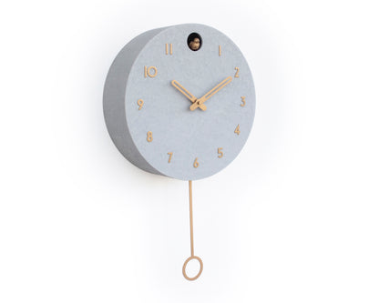 Modern Cuckoo Clock Concrete Look – Minimalist Wall Clock, Brass Details Décor