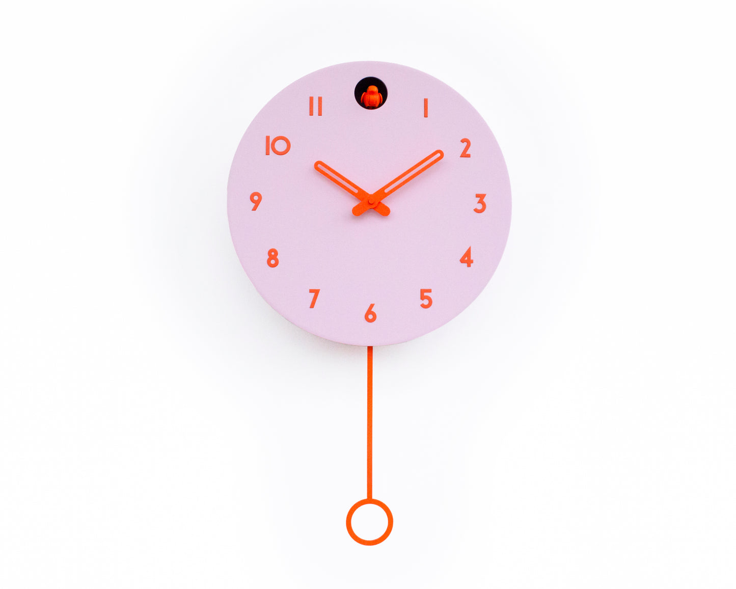 Pink Cuckoo Clock, Orange Details, Modern Wall Decor, Minimalist Wooden Handmade Design