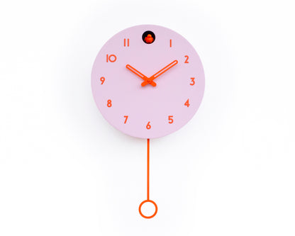 Pink Cuckoo Clock, Orange Details, Modern Wall Decor, Minimalist Wooden Handmade Design