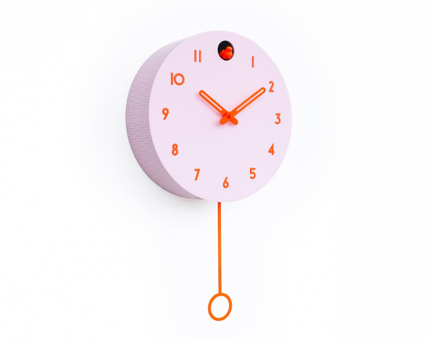 Pink Cuckoo Clock, Orange Details, Modern Wall Decor, Minimalist Wooden Handmade Design