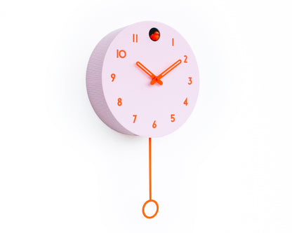 Pink Cuckoo Clock, Orange Details, Modern Wall Decor, Minimalist Wooden Handmade Design