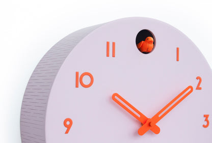 Pink Cuckoo Clock, Orange Details, Modern Wall Decor, Minimalist Wooden Handmade Design