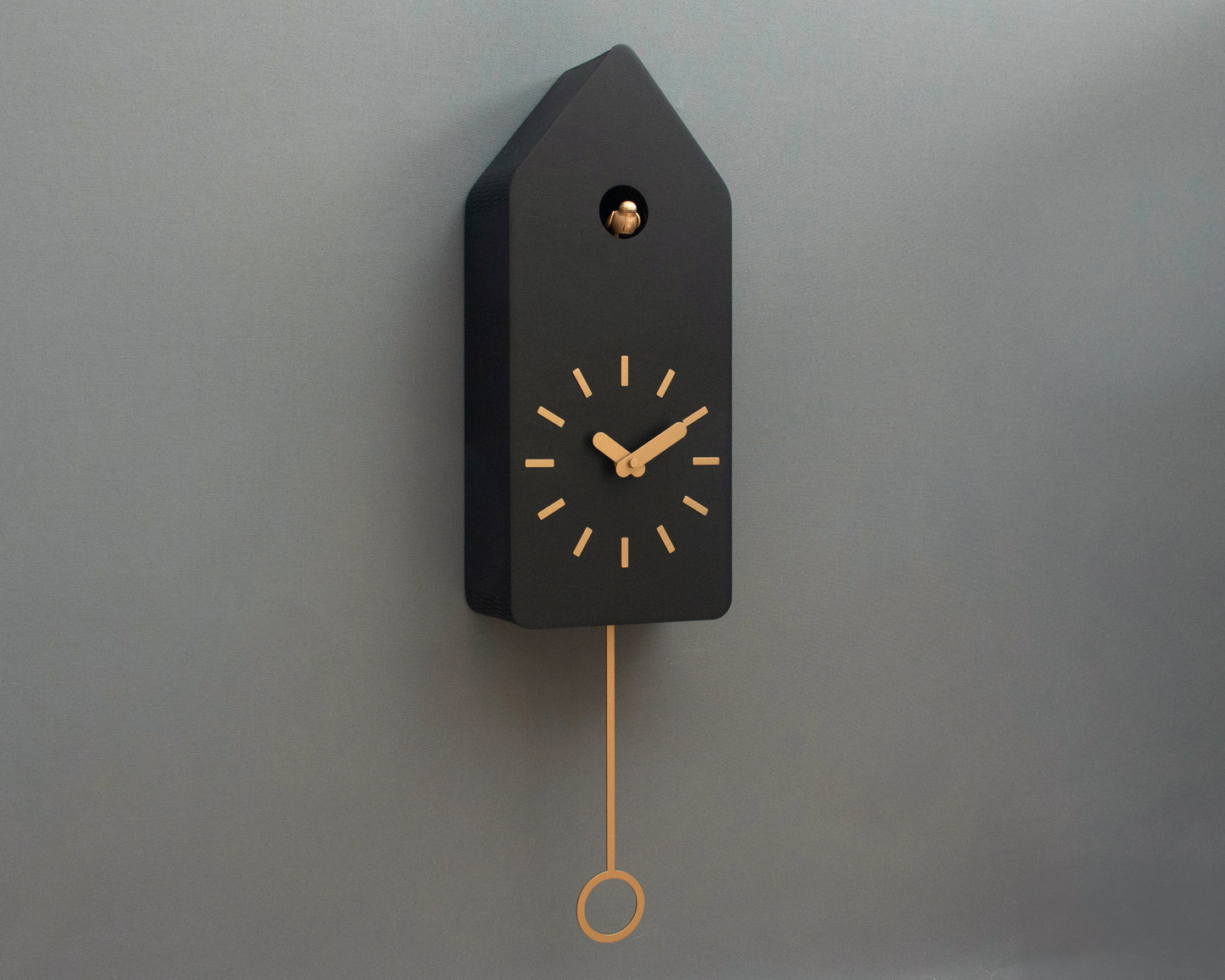 Modern Cuckoo Clock, Minimalist Wooden Wall Clock, Black Scandinavian Decor