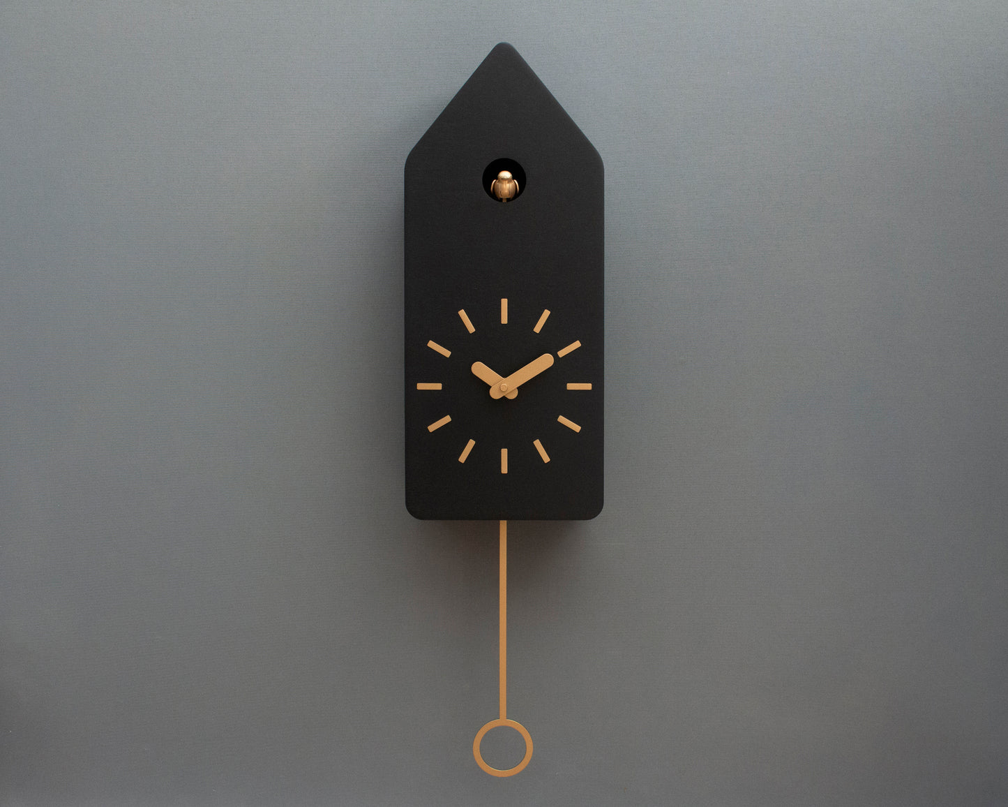Modern Cuckoo Clock, Minimalist Wooden Wall Clock, Black Scandinavian Decor