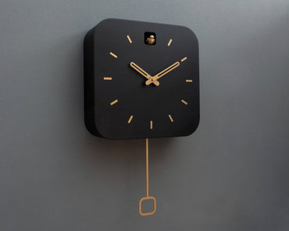 Black & Brass Cuckoo Clock, Contemporary Minimal Wall Decor, Handmade Design