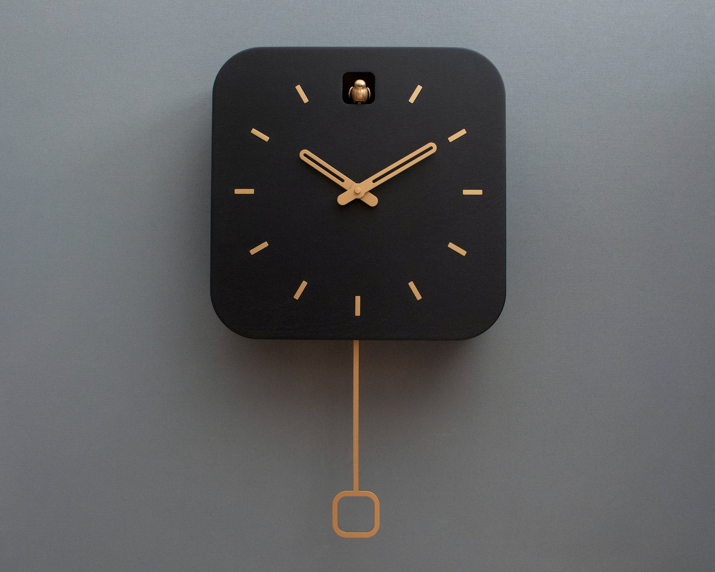 Black & Brass Cuckoo Clock, Contemporary Minimal Wall Decor, Handmade Design