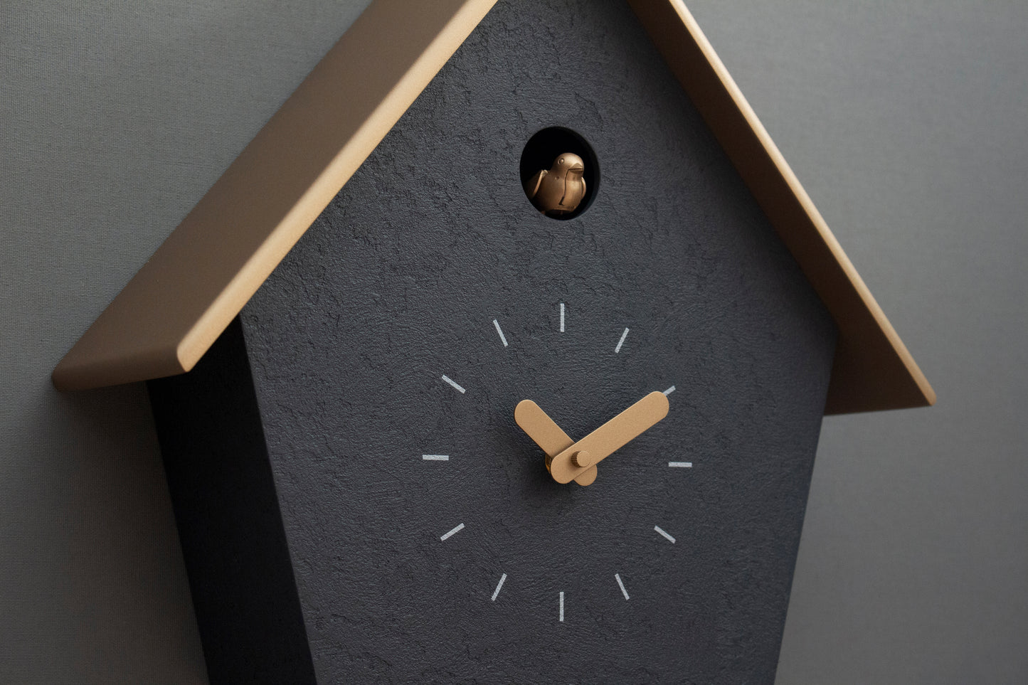 Handmade Concrete Coated Cuckoo Clock – Anthracite with Brass Accents