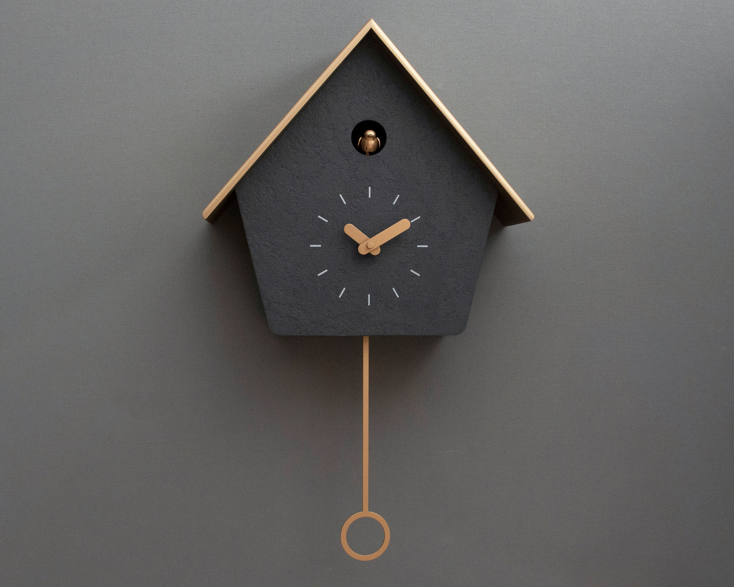 Handmade Concrete Coated Cuckoo Clock – Anthracite with Brass Accents