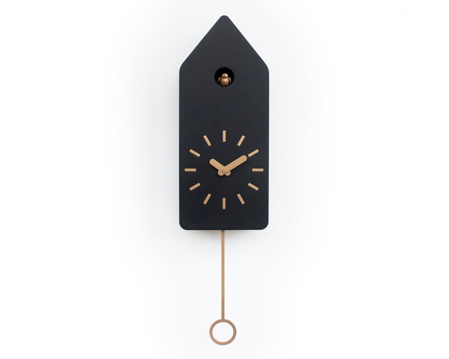 Modern Cuckoo Clock, Minimalist Wooden Wall Clock, Black Scandinavian Decor
