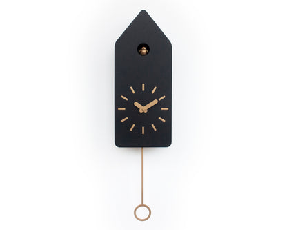 Modern Cuckoo Clock, Minimalist Wooden Wall Clock, Black Scandinavian Decor