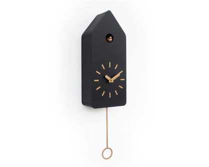 Modern Cuckoo Clock, Minimalist Wooden Wall Clock, Black Scandinavian Decor