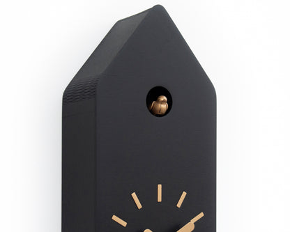 Modern Cuckoo Clock, Minimalist Wooden Wall Clock, Black Scandinavian Decor