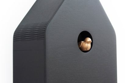 Modern Cuckoo Clock, Minimalist Wooden Wall Clock, Black Scandinavian Decor