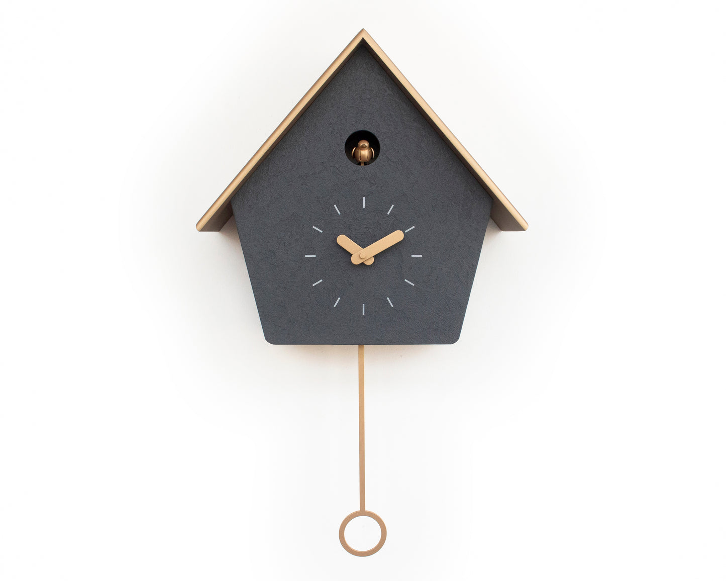 Handmade Concrete Coated Cuckoo Clock – Anthracite with Brass Accents