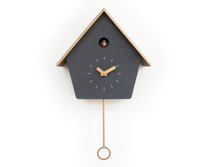 Handmade Concrete Coated Cuckoo Clock – Anthracite with Brass Accents