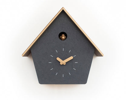 Handmade Concrete Coated Cuckoo Clock – Anthracite with Brass Accents
