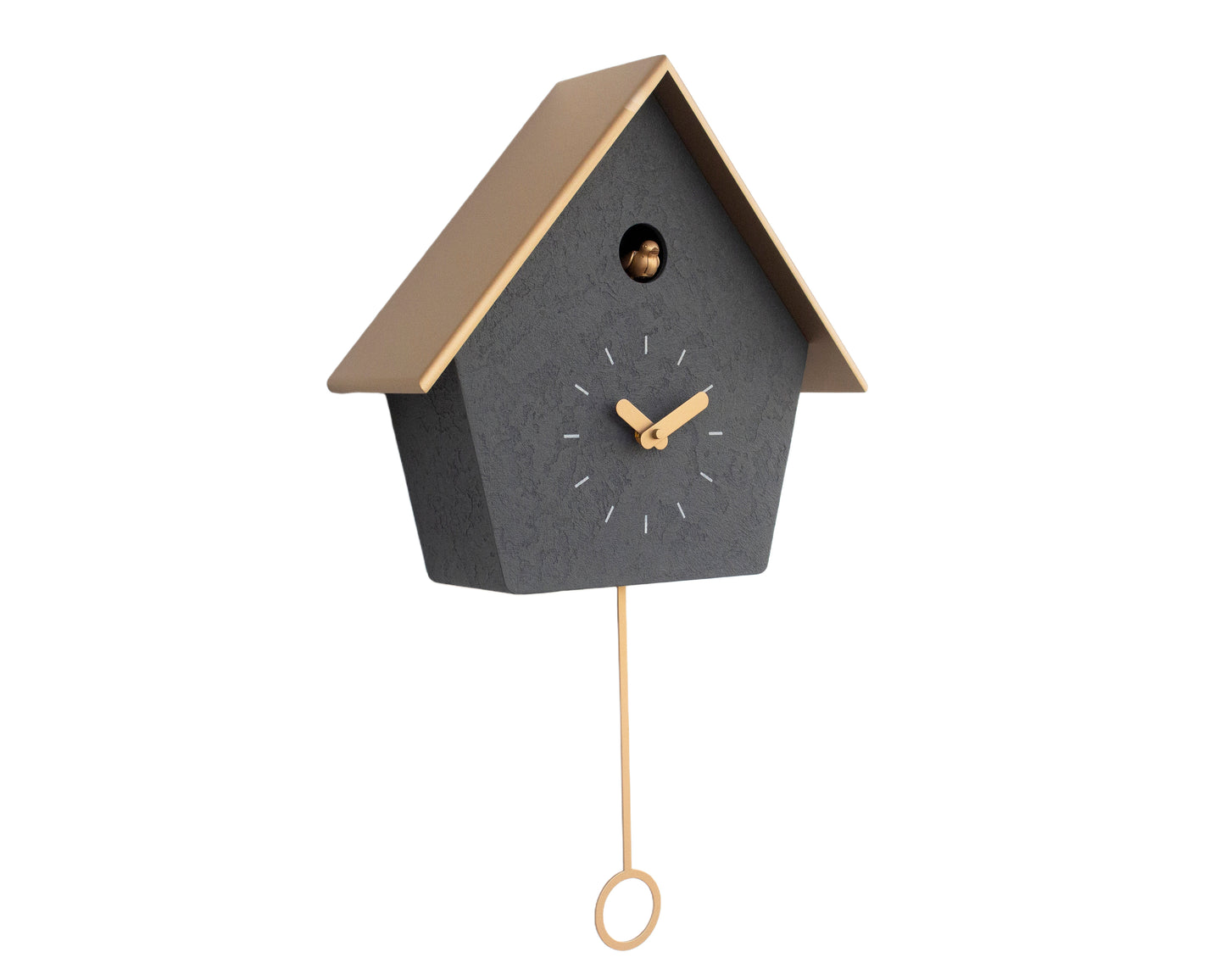 Handmade Concrete Coated Cuckoo Clock – Anthracite with Brass Accents