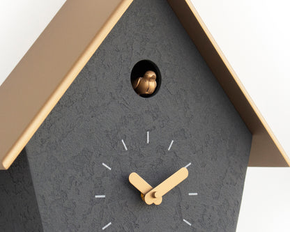 Handmade Concrete Coated Cuckoo Clock – Anthracite with Brass Accents