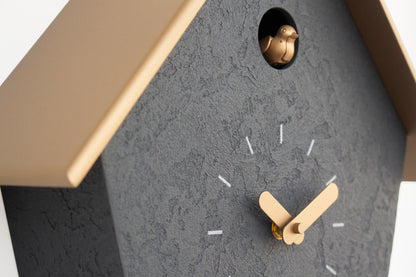 Handmade Concrete Coated Cuckoo Clock – Anthracite with Brass Accents