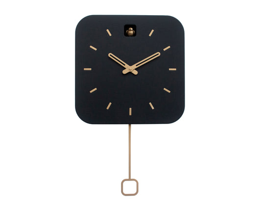 Black & Brass Cuckoo Clock, Contemporary Minimal Wall Decor, Handmade Design