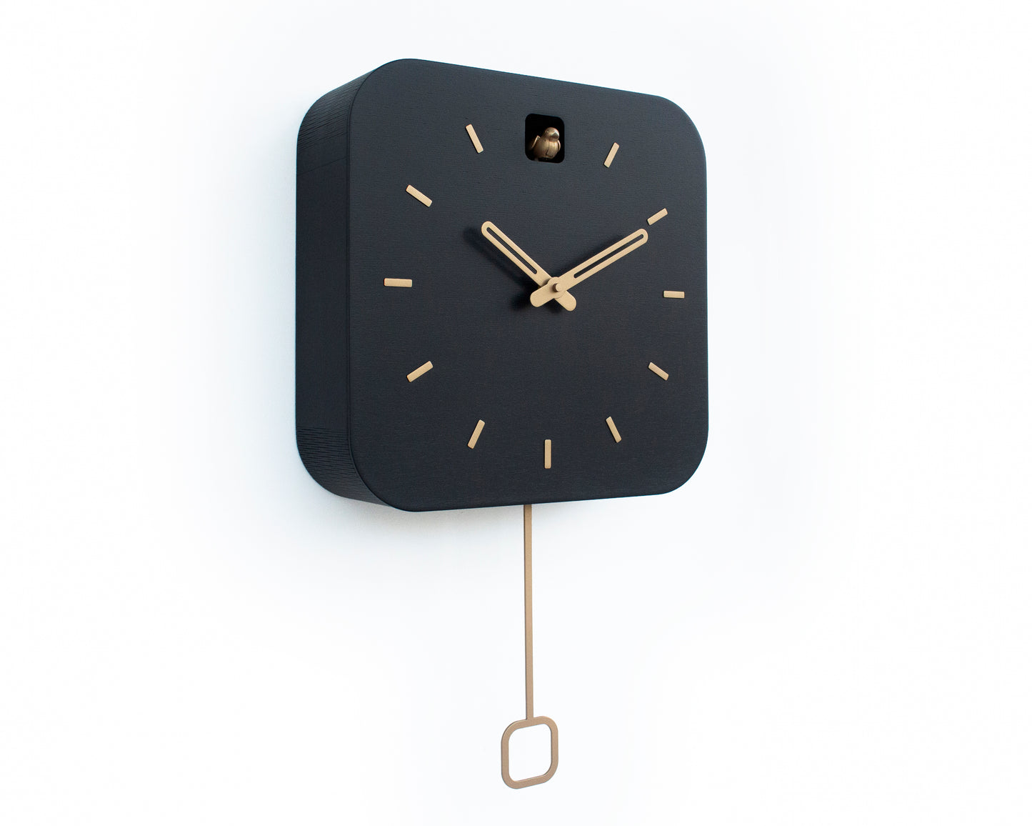Black & Brass Cuckoo Clock, Contemporary Minimal Wall Decor, Handmade Design