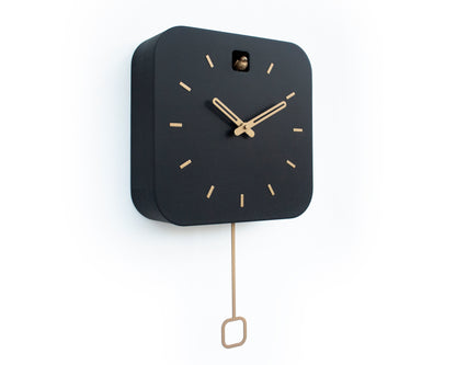 Black & Brass Cuckoo Clock, Contemporary Minimal Wall Decor, Handmade Design
