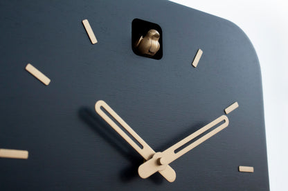 Black & Brass Cuckoo Clock, Contemporary Minimal Wall Decor, Handmade Design