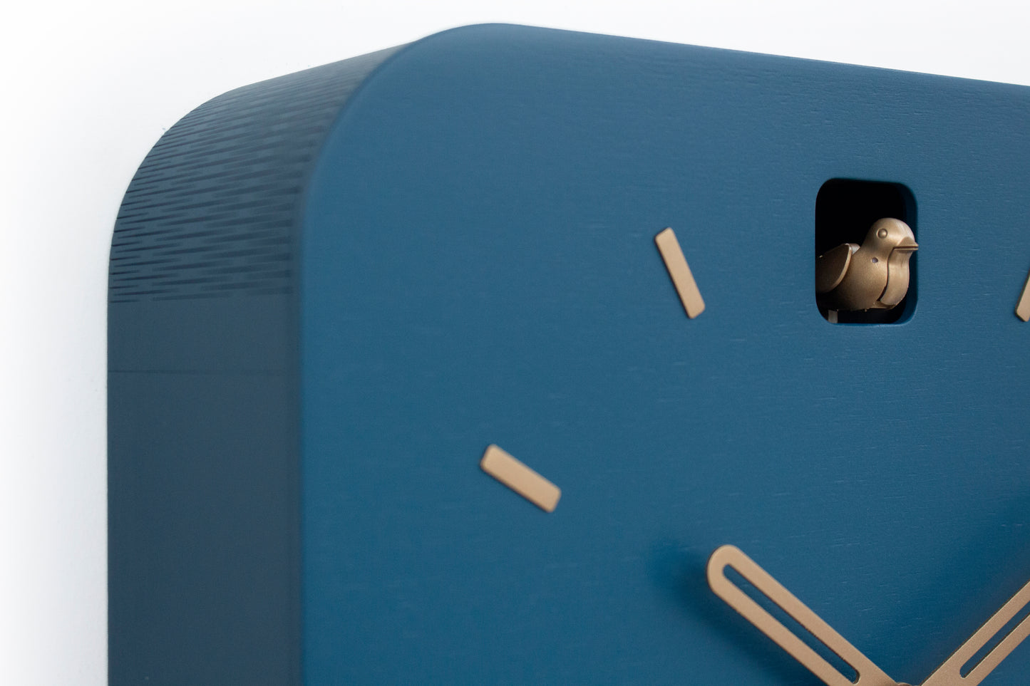 Minimalist Cuckoo Clock, Fresco Blue Wall Clock with Brass Details, Modern Home Décor