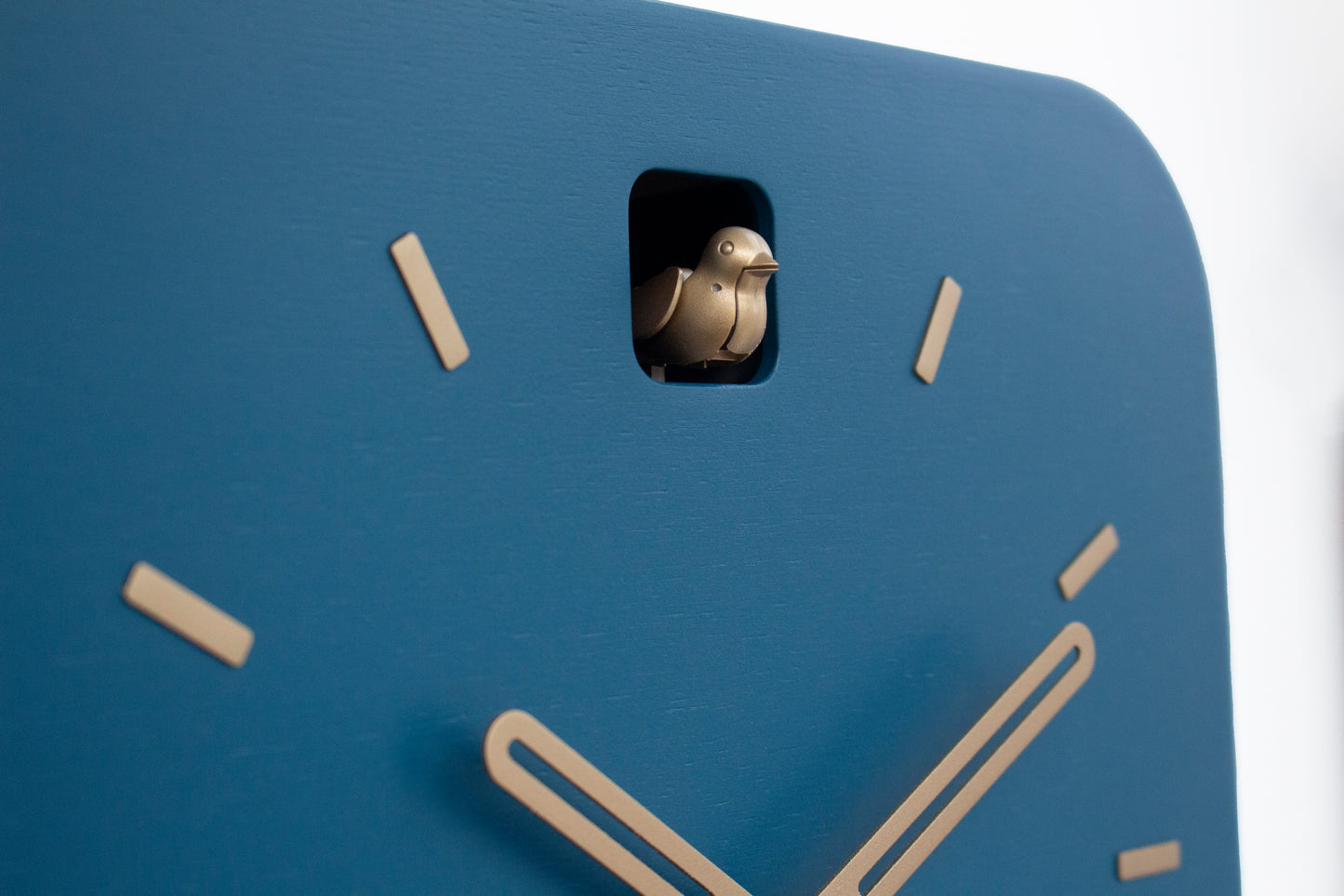 Minimalist Cuckoo Clock, Fresco Blue Wall Clock with Brass Details, Modern Home Décor