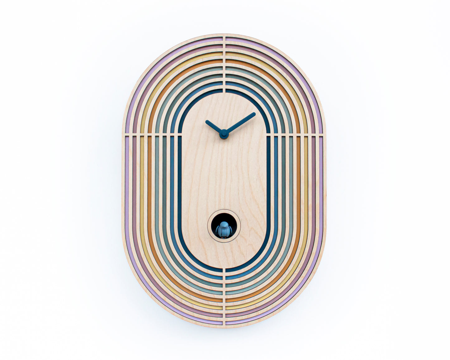 Modern Layered Cuckoo Clock, Oval Wooden Wall Decor, Scandinavian Design