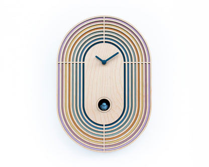 Modern Layered Cuckoo Clock, Oval Wooden Wall Decor, Scandinavian Design