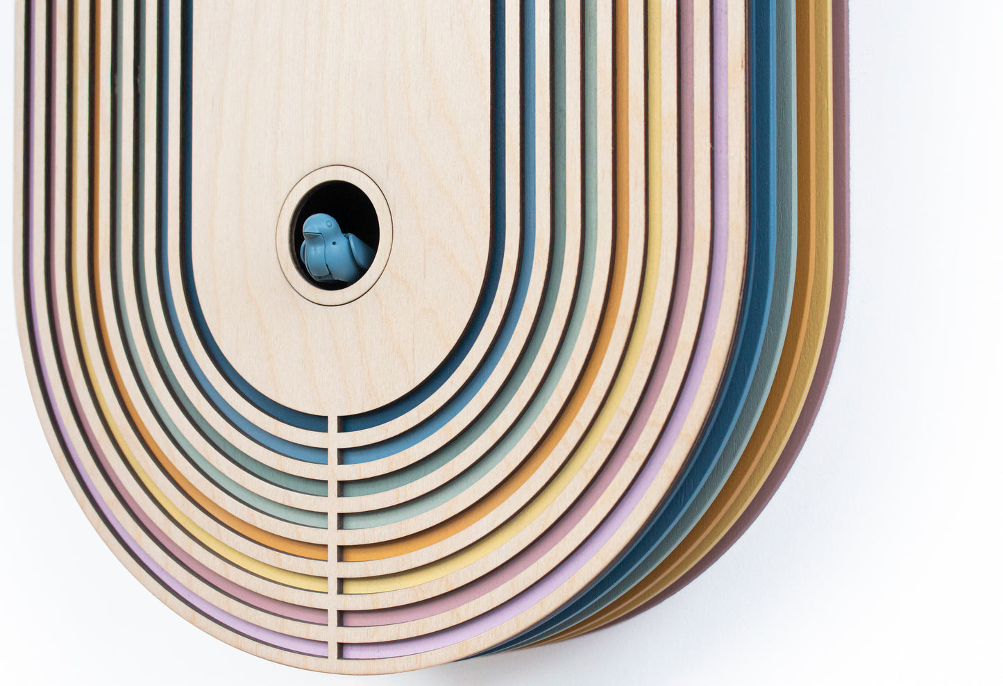 Modern Layered Cuckoo Clock, Oval Wooden Wall Decor, Scandinavian Design