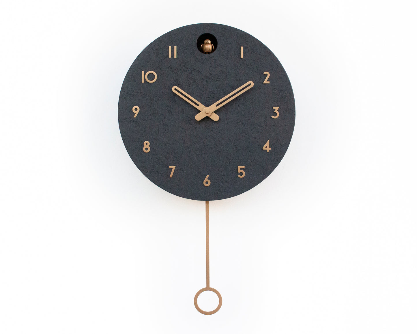 Concrete Cuckoo Clock, Modern Wall Decor, Anthracite & Brass, Minimalist Handmade Design