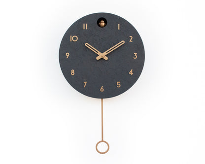 Concrete Cuckoo Clock, Modern Wall Decor, Anthracite & Brass, Minimalist Handmade Design