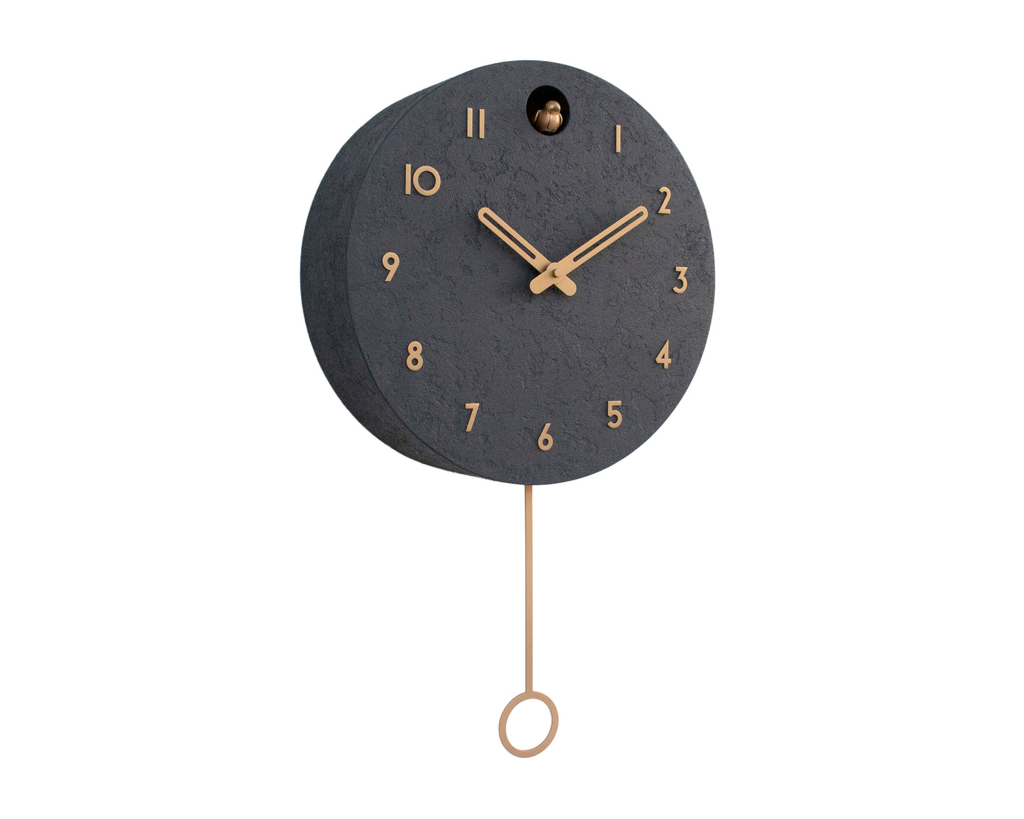 Concrete Cuckoo Clock, Modern Wall Decor, Anthracite & Brass, Minimalist Handmade Design