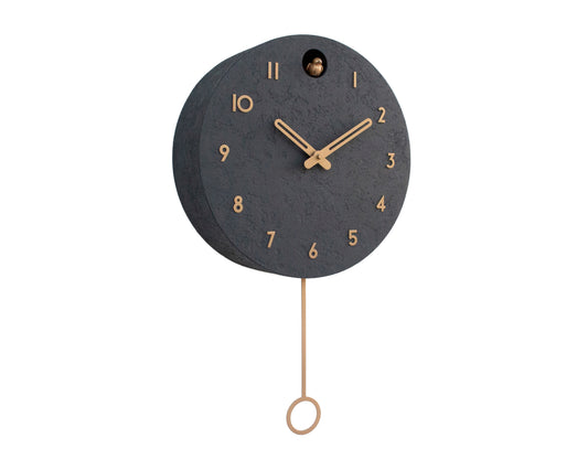 Concrete Cuckoo Clock, Modern Wall Decor, Anthracite & Brass, Minimalist Handmade Design