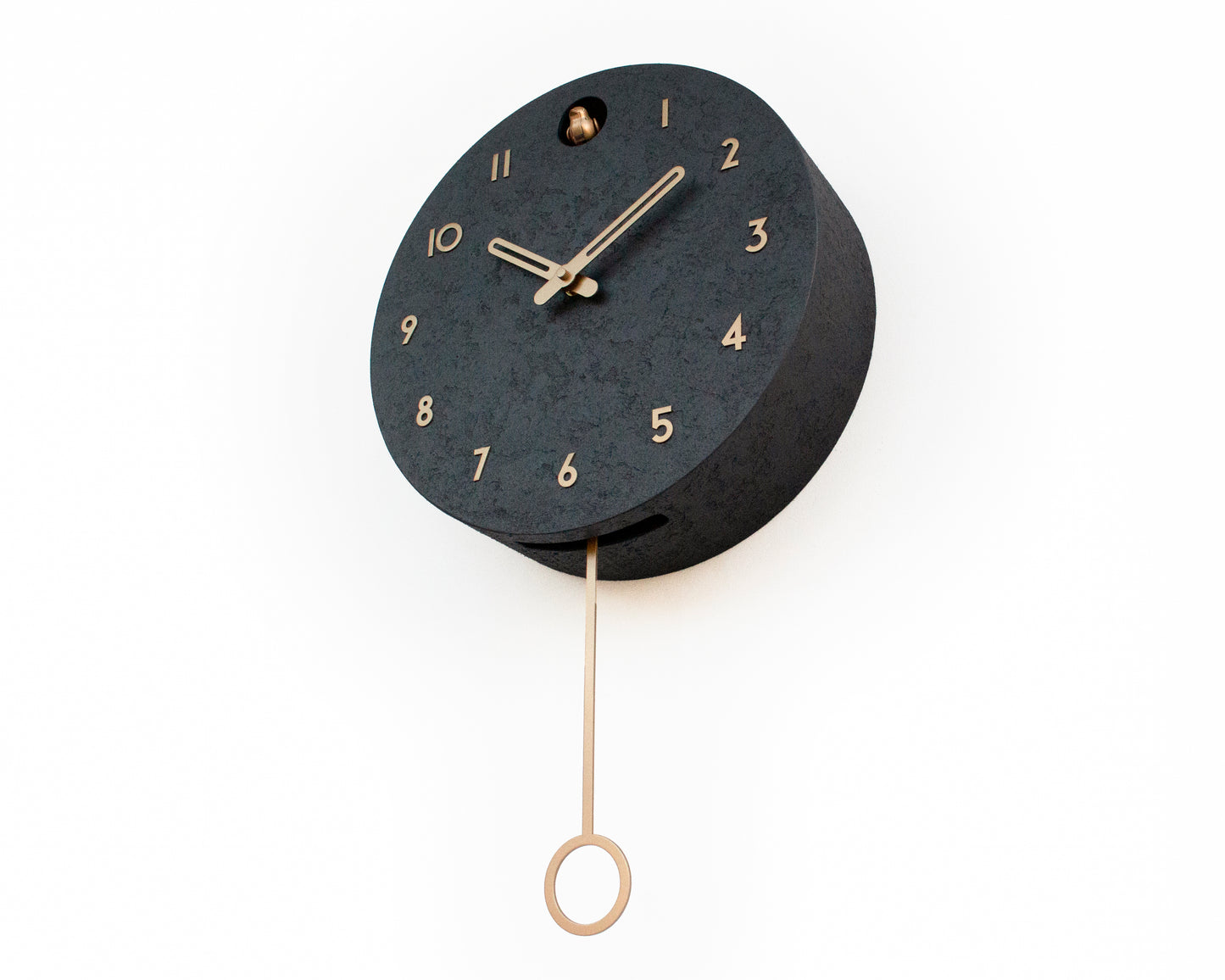 Concrete Cuckoo Clock, Modern Wall Decor, Anthracite & Brass, Minimalist Handmade Design