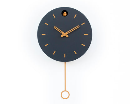 Anthracite Cuckoo Clock, Amber Details, Modern Wall Decor, Minimalist Wooden Handmade Design