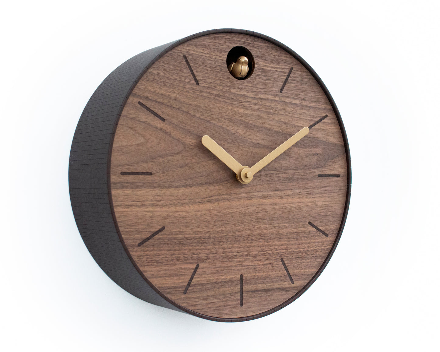 Minimal Walnut Cuckoo Clock – Custom Color Round Design