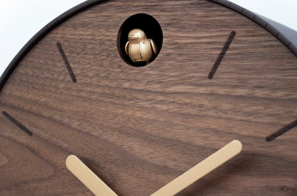 Minimal Walnut Cuckoo Clock – Custom Color Round Design