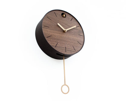 Minimal Walnut Cuckoo Clock – Custom Color Round Design
