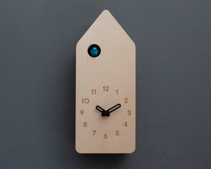 Minimal Wooden Wall Clock – House Shape Birch Design with Custom Colors