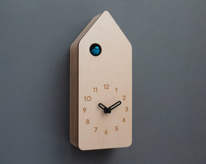 Minimal Wooden Wall Clock – House Shape Birch Design with Custom Colors