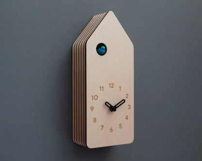 Minimal Wooden Wall Clock – House Shape Birch Design with Custom Colors