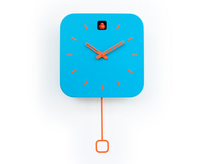 Bright Turquoise Cuckoo Clock with Orange Details, Playful Modern Home Decor