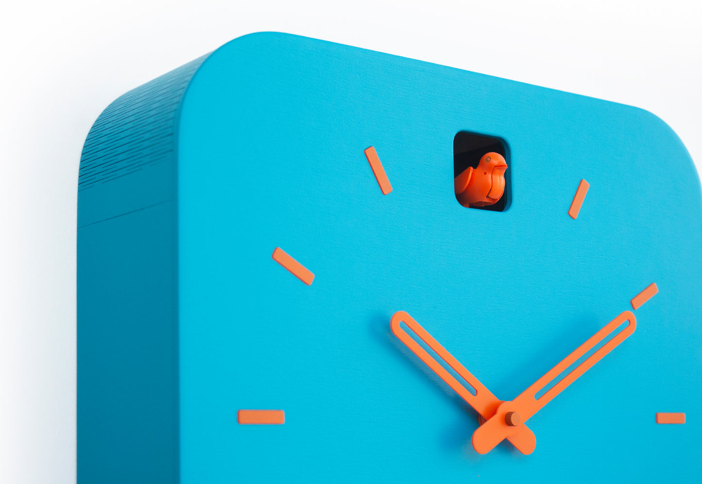 Bright Turquoise Cuckoo Clock with Orange Details, Playful Modern Home Decor