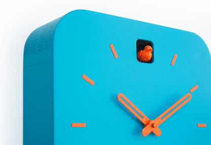 Bright Turquoise Cuckoo Clock with Orange Details, Playful Modern Home Decor