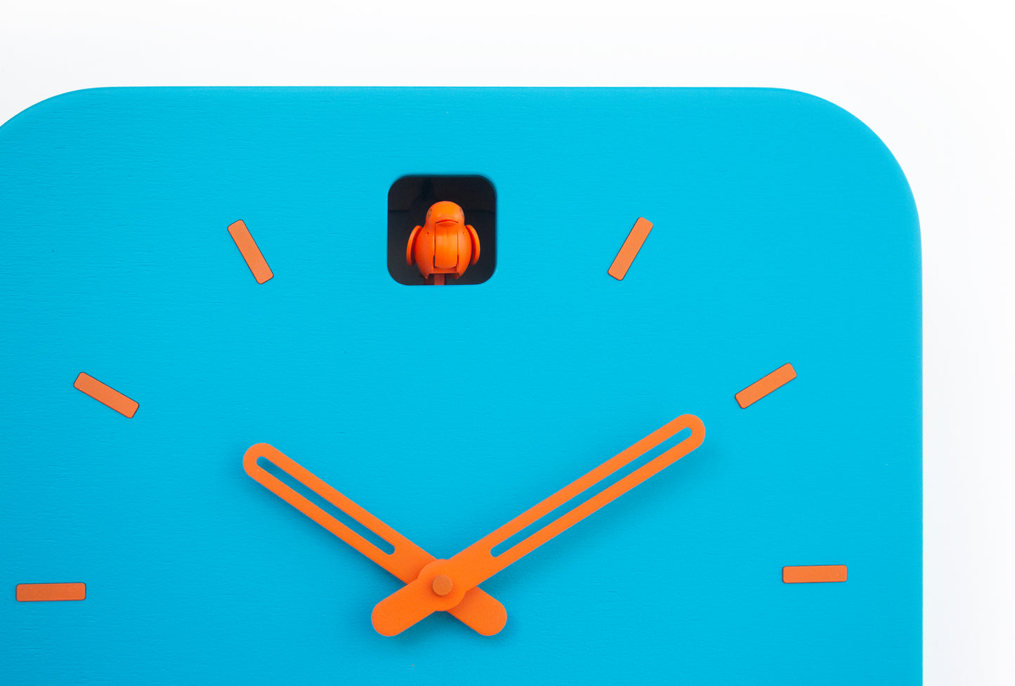 Bright Turquoise Cuckoo Clock with Orange Details, Playful Modern Home Decor
