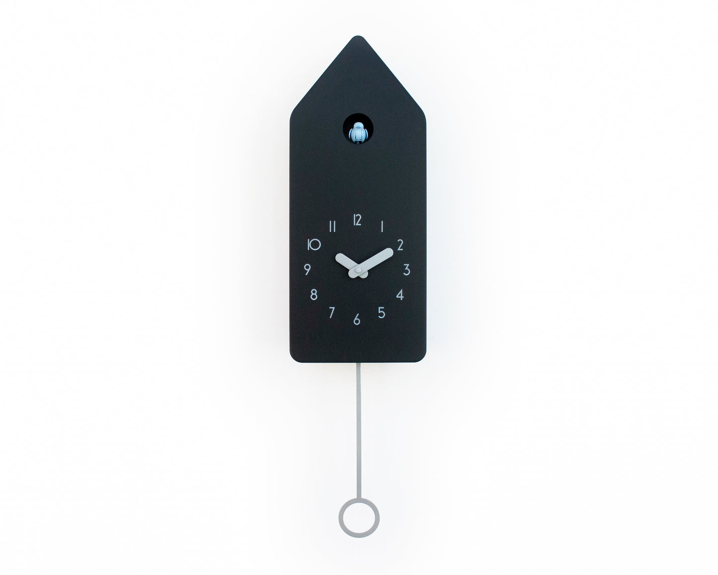 Cuckoo Clock - Black with Silver accessories and Mild Blue Bird