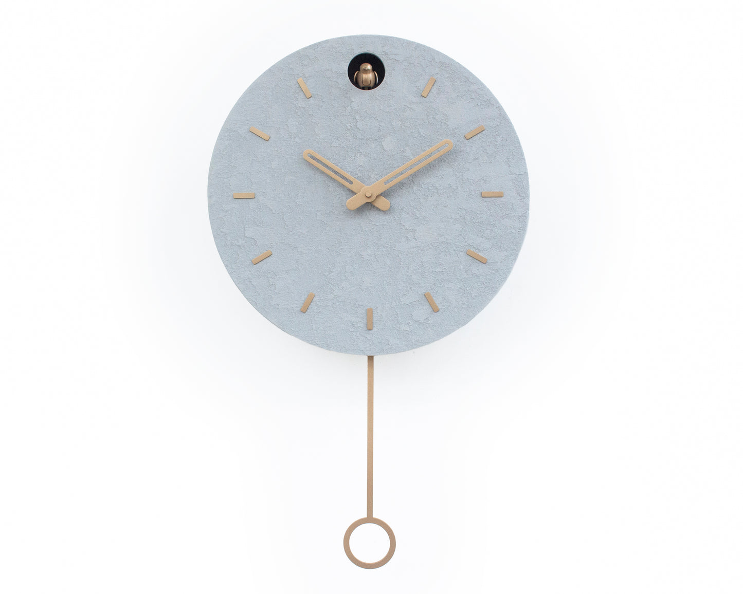 Minimal Concrete Cuckoo Clock – Modern Wall Decor, Brass Details, Optional Pendulum